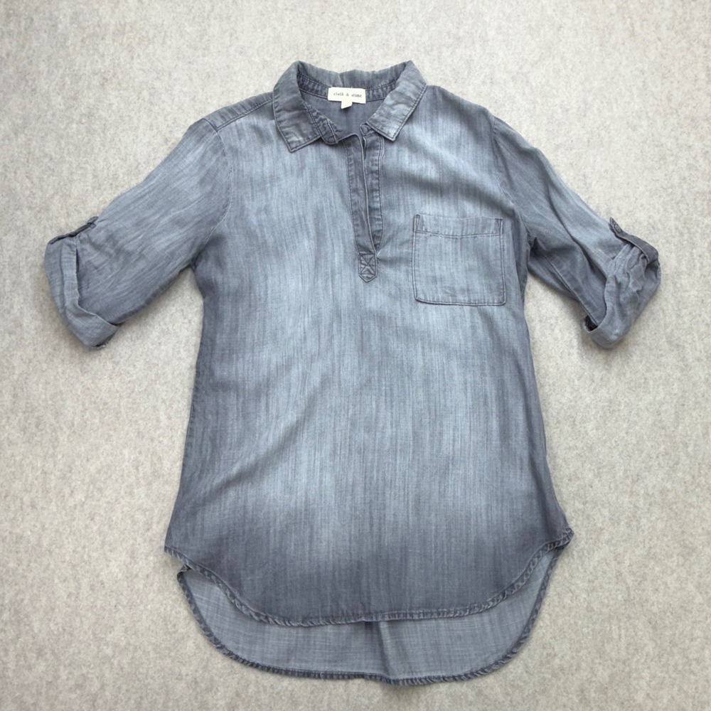 Cloth & Stone Tencel Tunic Women M Gray Coastal Lagenlook Boho Western Cowgirl